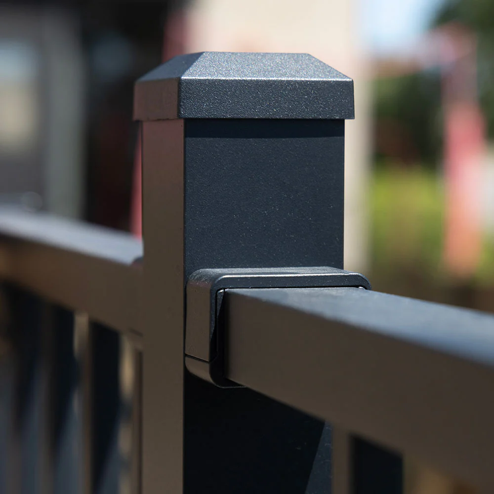 deckorators contemporary aluminum post cap textured black close up